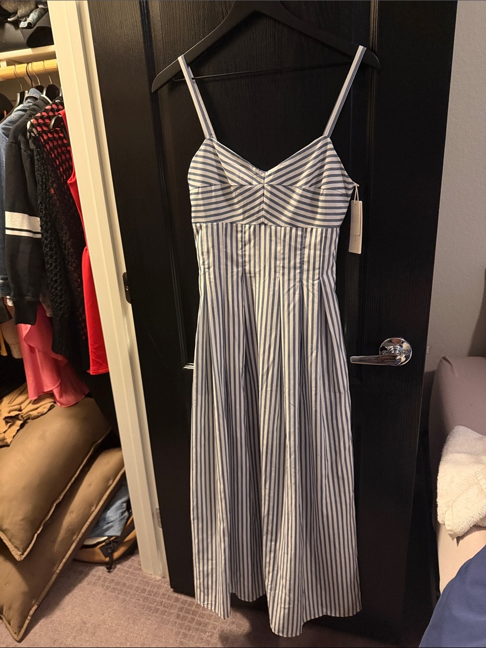 Altar’d State Blue and White Striped Spaghetti Strap Midi Dress